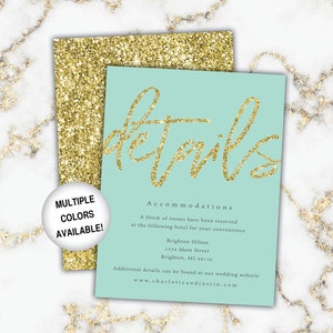 Gold Wedding Details Cards Wedding Details Insert Gold Glitter Wedding Details Piece for Invitations Gold and White Marble Wedding image 10