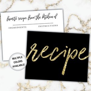 Gold Recipe Card Inserts Recipe Insert for Bridal Shower Gold Glitter Recipe Card Template Recipe Insert for Bridal Shower Recipes image 6