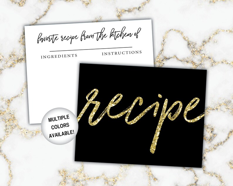 Gold Recipe Card Inserts Recipe Insert for Bridal Shower Gold Glitter Recipe Card Template Recipe Insert for Bridal Shower Recipes image 6