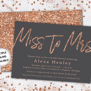 Miss to Mrs Bridal Shower Invitation Rose Gold Bridal Shower Invitation Miss to Mrs Rose Gold Glitter Rose Gold from Miss to Mrs Marble image 7