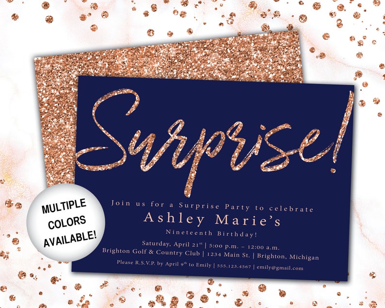 Rose Gold Surprise Party Invitation Surprise Birthday Party Template Rose Gold Rose Gold Surprise Invite Printed or Digital File image 10