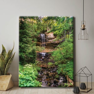 Munising Falls Wall Canvas or Acrylic Photo | Michigan Waterfall Wall Art decor | Vertical Waterfall | Up North Michigan Waterfall Photo
