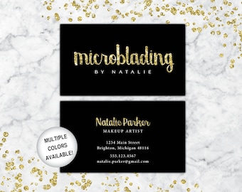 Microblading Business Cards | Makeup Artist Business Cards | Black and Gold Business Cards | Business Cards Hair and Makeup | Gold Glitter