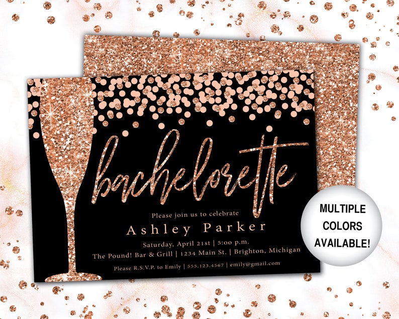 Rose Gold Champagne Bachelorette Party Invitation Bachelorette Invitation Template Rose Gold Confetti Bachelorette Party Template image 8