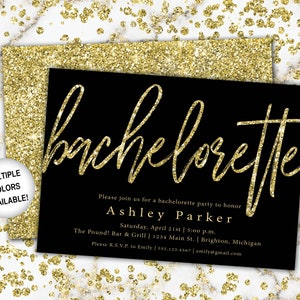 Black and Gold Bachelorette Party Invitation Bachelorette Invitation Template Black and Gold Glitter Bachelorette Party Invitation image 5