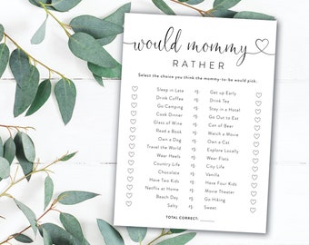 Would Mommy Rather Game Baby Shower DIY Printable Template, Printable Baby Shower Games, Would She Rather Game, Mom Game Instant Download