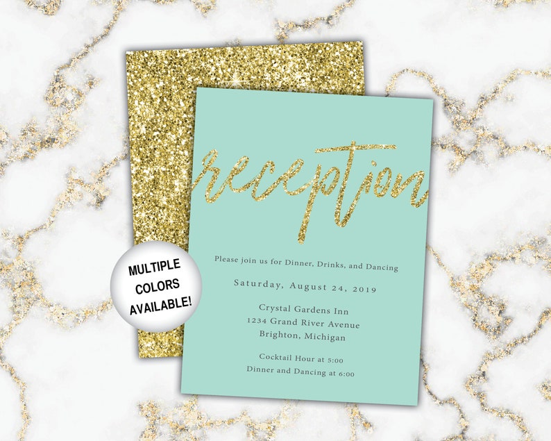 Gold and Black Reception Cards Wedding Reception Cards Black and Gold Glitter Wedding Reception Invitations image 8