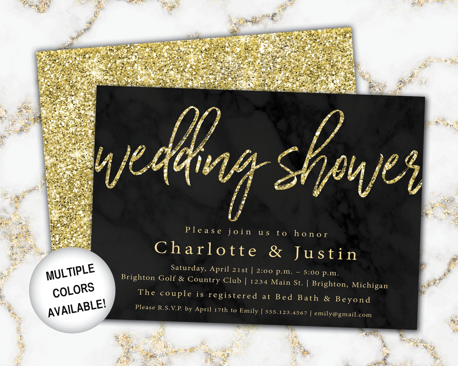 Black and Gold Wedding Shower Invitation Wedding Shower Etsy
