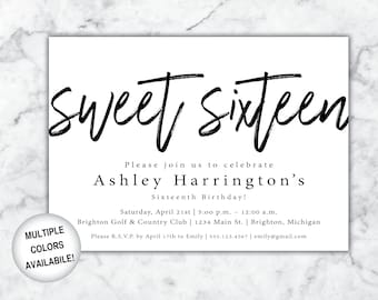 Sweet Sixteen Invitation Printable | Sweet 16 Party Invitation | Printable Sweet Sixteen Invite | Sweet Sixteen Birthday Party Template