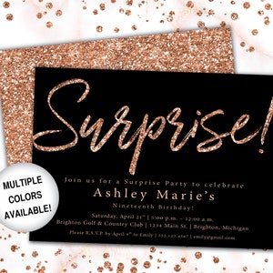 Rose Gold Surprise Party Invitation Surprise Birthday Party Template Rose Gold Rose Gold Surprise Invite Printed or Digital File image 8