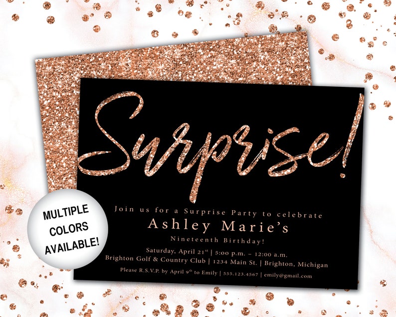 Rose Gold Surprise Party Invitation Surprise Birthday Party Template Rose Gold Rose Gold Surprise Invite Printed or Digital File image 8