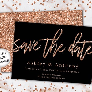 Rose Gold and Navy Save The Date Save The Date Invitation Template Rose Gold Save the Date Invitation Announcement Rose Gold Glitter image 8