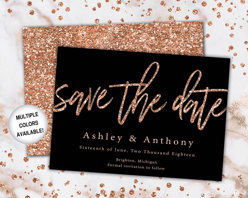 Rose Gold and Navy Save The Date Save The Date Invitation Template Rose Gold Save the Date Invitation Announcement Rose Gold Glitter image 8
