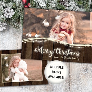 Rustic Christmas Card with Photos | Christmas Card Photo | Christmas Card Rustic Wood String Lights | Christmas Card Template