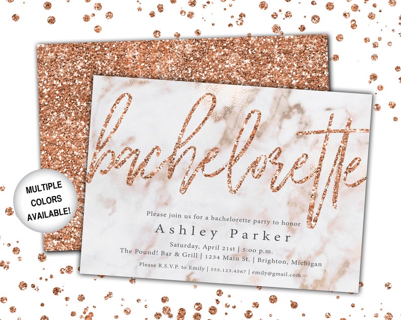 Rose Gold Glitter Bachelorette Party Invitation Bachelorette Invitation Template Rose Gold Bachelorette Party Invitation Printable image 8