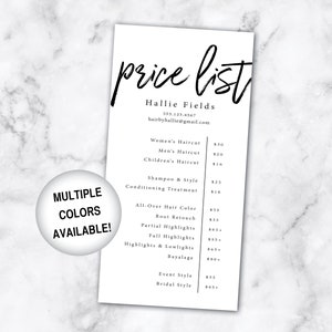 Price List for Hair Template | Printable Price List for Hairdresser | Price List Flyer | Business Price List Services | Hair Stylist Prices