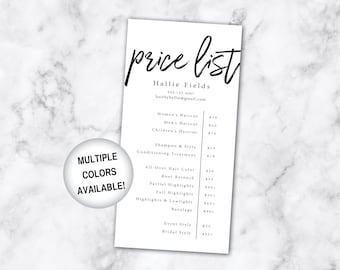 Price List for Hair Template | Printable Price List for Hairdresser | Price List Flyer | Business Price List Services | Hair Stylist Prices