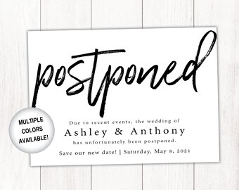 Postponed Event Date Card Black and White | Postponed Wedding Announcements Template | New Wedding Date Announcement | Postponed Date Invite