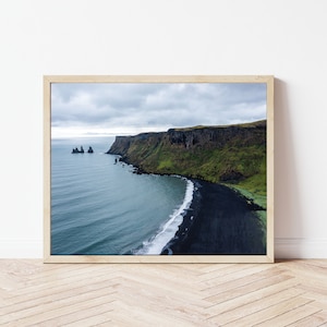 Reynisfjara Black Sand Beach Iceland Photo Print, Iceland Photography, Fine Art Wall Decor South Iceland, Coastal Aerial, Reynisfjara Beach
