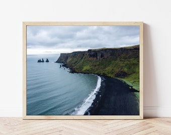 Reynisfjara Black Sand Beach Iceland Photo Print, Iceland Photography, Fine Art Wall Decor South Iceland, Coastal Aerial, Reynisfjara Beach