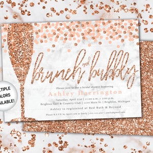 Brunch and Bubbly Bridal Shower Invitation Rose Gold and Navy Brunch & Bubbly Invitation Glitter Brunch and Bubbly with Champagne image 6