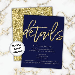 Gold Wedding Details Cards Wedding Details Insert Gold Glitter Wedding Details Piece for Invitations Gold and White Marble Wedding image 7