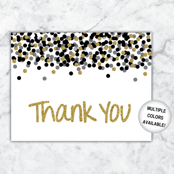 Thank You Cards Black and Gold Glitter Confetti | Gold Thank You Cards Confetti | Thank You Postcards | Confetti Thank You Notecards
