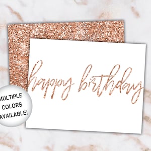 Ausdruckbare Geburtstagskarten | Geburtstagskarten roségolden | Happy Birthday Karte Vorlage Roségold Glitzer | Roségold Glitzer bedruckt A2 Größe