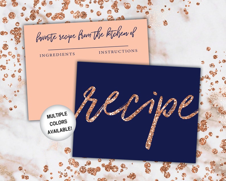 Rose Gold Recipe Card Inserts Recipe Insert for Bridal Shower Rose Gold Glitter Recipe Card Printable Template Recipe Insert Card image 10