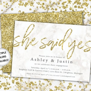 Gold Engagement Party Invitation She Said Yes Invitation Template Gold Glitter She Said Yes Gold Engagement Party Invitations Gold image 7