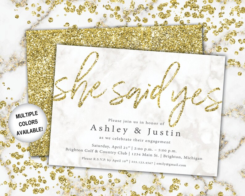 Gold Engagement Party Invitation She Said Yes Invitation Template Gold Glitter She Said Yes Gold Engagement Party Invitations Gold image 7