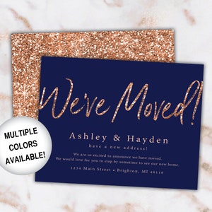 Rose Gold New Address Card Announcements We've Moved Announcements Rose Gold Glitter Printable New Address Card Template With Glitter image 10