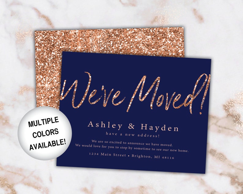 Rose Gold New Address Card Announcements We've Moved Announcements Rose Gold Glitter Printable New Address Card Template With Glitter image 10
