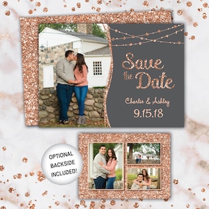 Rose Gold and Navy Save The Date | Save The Date Invitation Template Rose Gold | Save the Date Invitation Announcement Rose Gold Glitter
