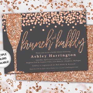 Brunch and Bubbly Bridal Shower Invitation Rose Gold and Navy Brunch & Bubbly Invitation Glitter Brunch and Bubbly with Champagne image 10