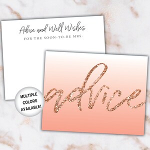 Advice Insert for Bridal Shower Bridal Shower Advice Card Rose Gold Glitter Printable Advice Card for Bride to Be Advice Card Template image 5