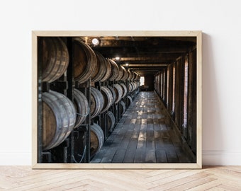Bourbon Barrel Distillery Rackhouse Photo Print, Whiskey Wall Art, Kentucky Bourbon Barrel Decor, Whiskey Barrel Wall Art Decor Man Cave