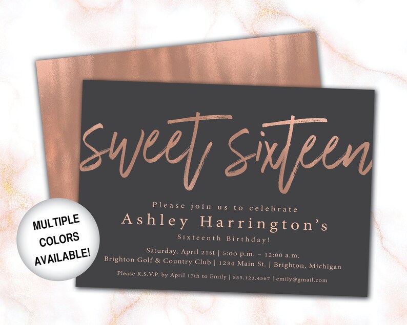 Rose Gold Foil Sweet 16 Invitation Sweet Sixteen Birthday Etsy