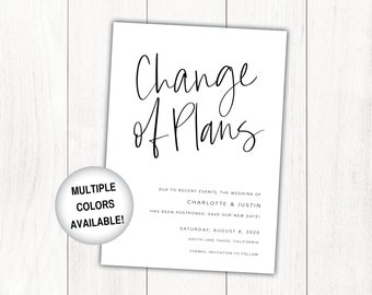 Wedding Change of Plans Card Black and White | Change The Date Wedding Announcements Template | Wedding Date Change Announcement | Postponed