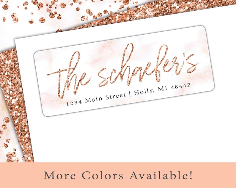 Rose Gold Return Address Labels Simple Return Address Labels Rose Gold Glitter Marble Personalized Return Address Labels Rose Gold image 4