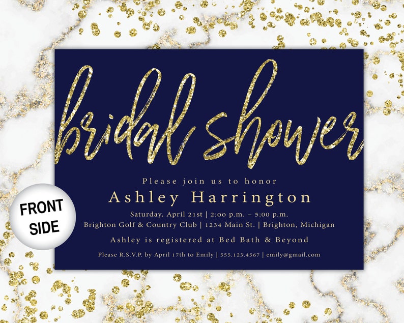 Navy and Gold Bridal Shower Invitation Bridal Shower Invitation Template Gold Bridal Shower Invitations Navy and Gold Bridal Shower image 3