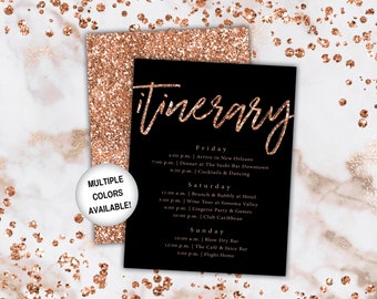 Rose Gold Itinerary for Bachelorette Party | Bachelorette Party Itinerary Rose Gold Glitter | Bachelorette Weekend Itinerary Template