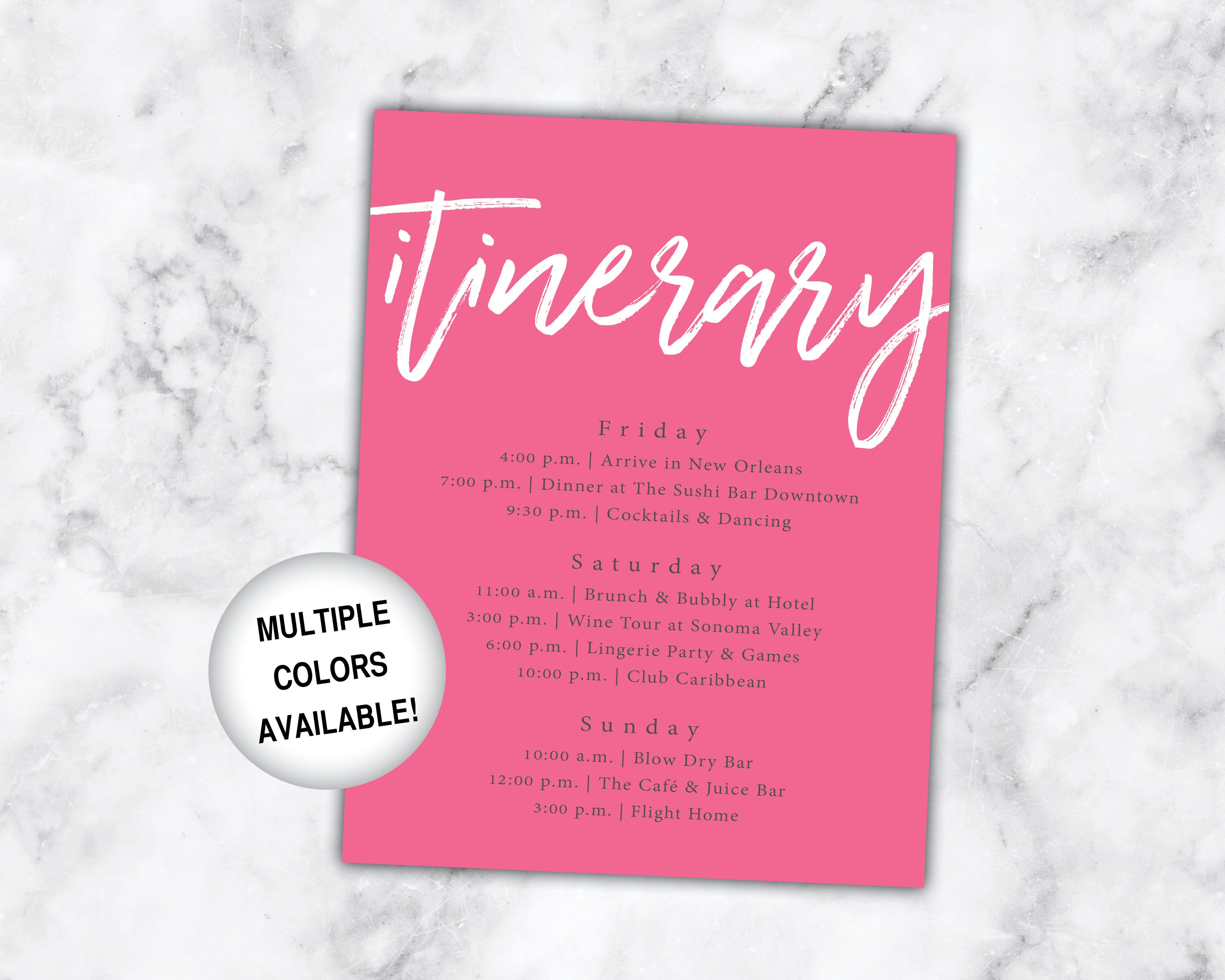 Bachelorette Itinerary Printable Itinerary for Bachelorette Etsy