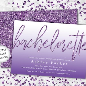 Purple Bachelorette Party Invitation with Glitter Bachelorette Party Invitation Purple Bachelorette Party Invites Bachelorette Invites image 4