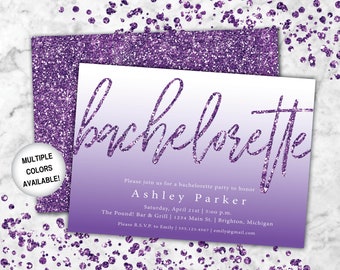 Purple Bachelorette Party Invitation with Glitter | Bachelorette Party Invitation Purple | Bachelorette Party Invites | Bachelorette Invites