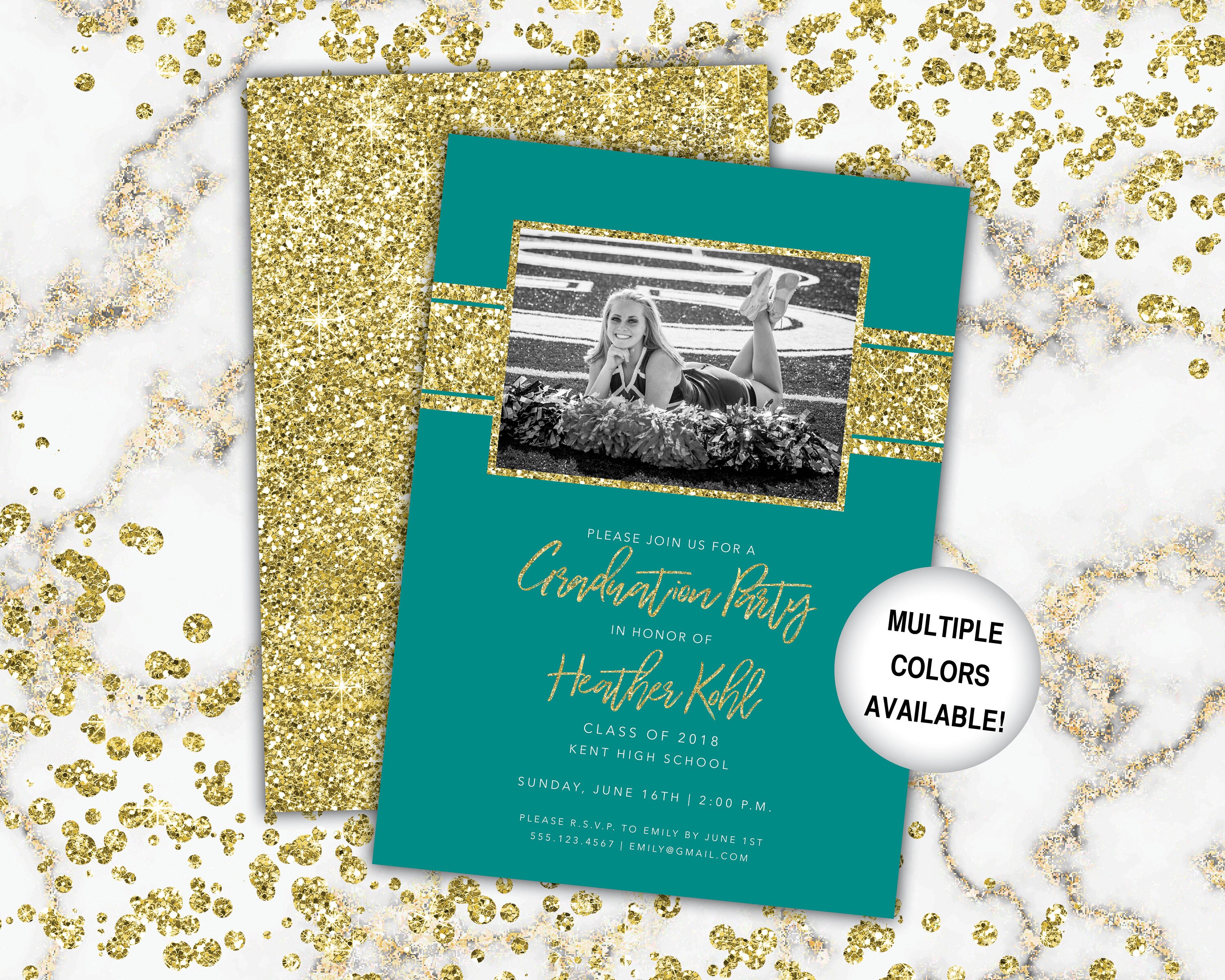 blue-and-gold-graduation-party-invitation-glitter-graduation-etsy