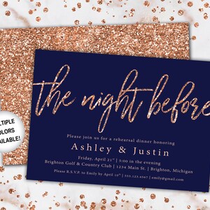 Rose Gold Rehearsal Dinner Invitation Rehearsal Dinner Invitation Template Rose Gold The Night Before Rehearsal Invitation Glitter image 10