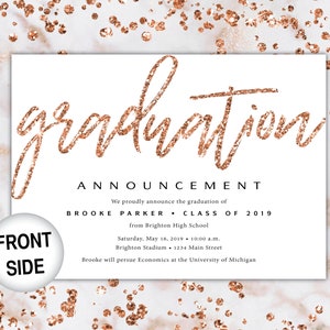 Rose Gold Graduation Announcement Template Graduation Announcement Without Photo Graduation Ceremony Invitation Printable Graduation image 3