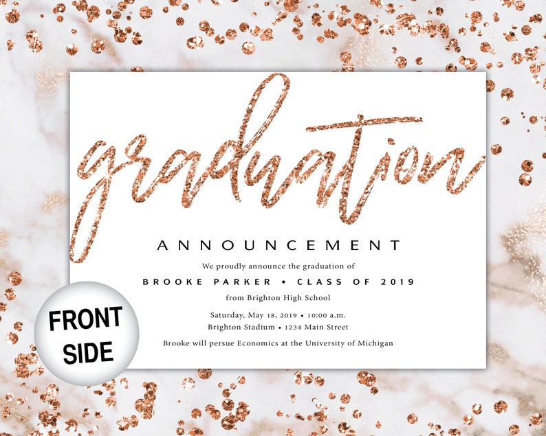 Rose Gold Graduation Announcement Template Graduation Announcement Without Photo Graduation Ceremony Invitation Printable Graduation image 3