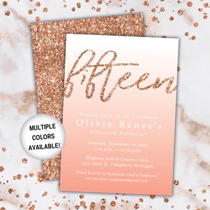 15th Birthday Invitation Rose Gold Fifteenth Birthday Invitation Template Rose Gold Rose Gold Invitation for 15th Birthday Printable image 8